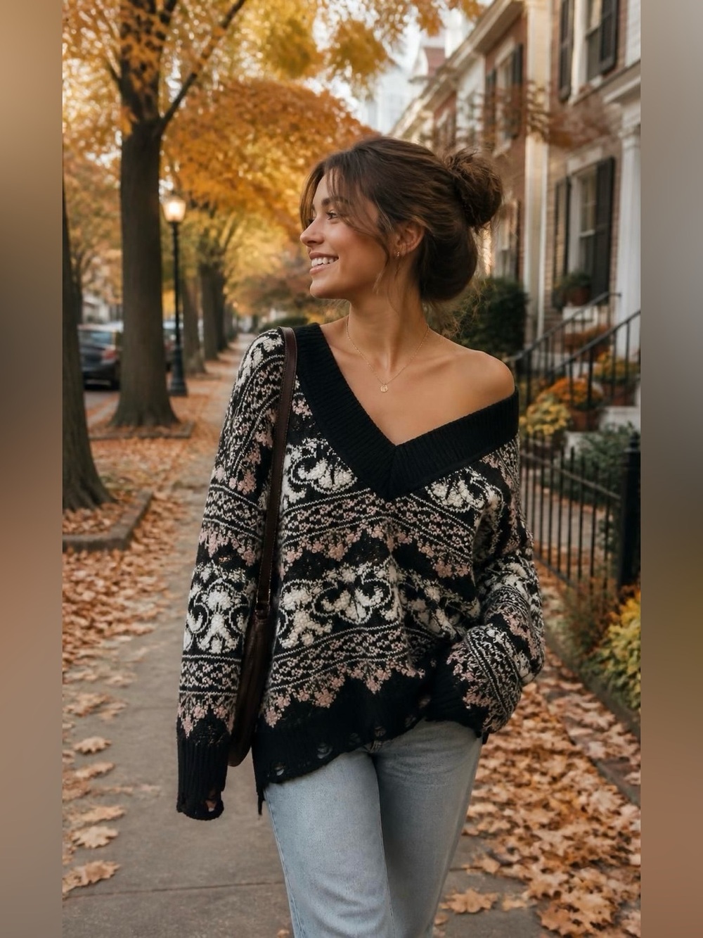 Anthropologie Black and White Textured V-Neck Sweater